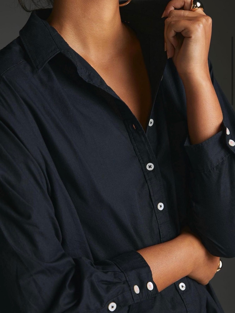 Anthropologie Maeve Oversized Black Button-Down Shirt - Picture 3 of 13